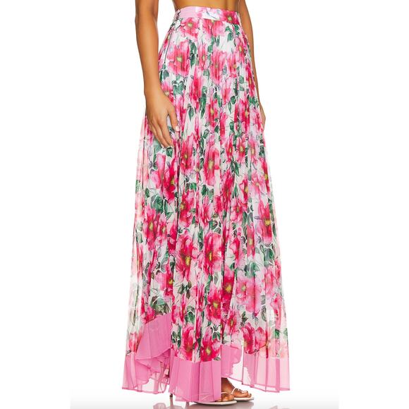 ALICE + OLIVIA Katz Sunburst Pleated Maxi Skirt High Tea Floral 2 - Picture 2 of 11